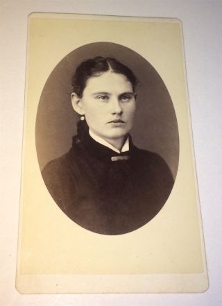 Antique Victorian American Fashion Stern Face Woman,  Worcester,  MA CDV Photo 2