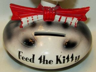 RARE Vintage Feed The Kitty Bobble Head Ceramic Collectible W/ Stopper Bank 3