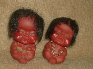 Vintage Native American Moody Cuties Baby Dolls Rubber 3 1/2 " Hong Kong
