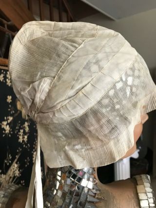 French Antique Pre 1900 Ladies Handmade Bonnet - Organza With Tiny Pleats