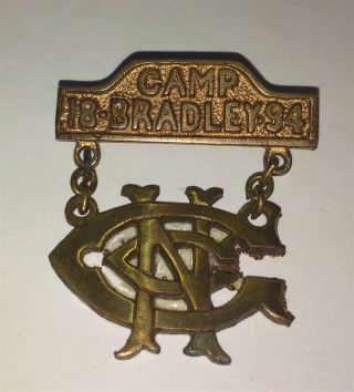 Rare American Military Connecticut National Guard Camp Bradley Pin Medal C.  1894