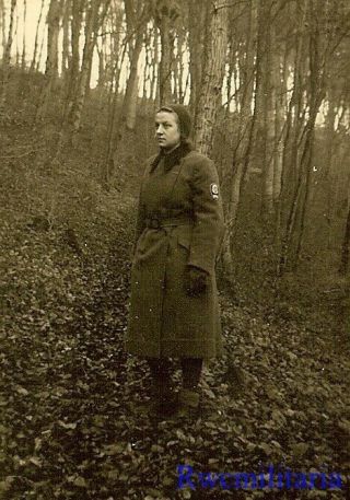 Rare: Female Uniformed German Rad Girl Posed In Woods