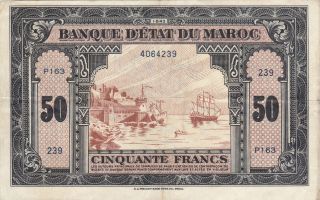 50 Francs Fine Banknote From French Morocco 1943 Pick - 26 Rare