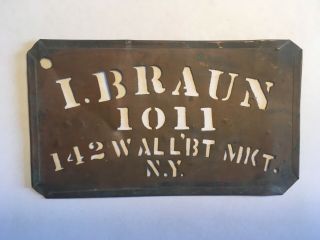 Antique Barrel Crate Copper Brass Stencil I.  Braun 1011 142 W All’bt Mkt.  N.  Y.