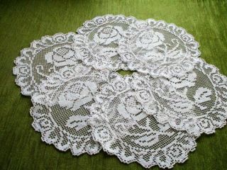 Antique Mats - Set Of 6 - Italian Embroidered Net - 9.  5 " Dia.  White