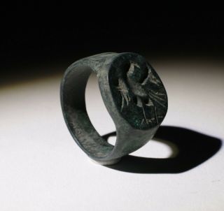 Large Ancient Roman Bronze Eagle Seal Ring - Circa 2nd/4th Century Ad 865