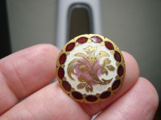 Antique Brass And Enamel Gilt Flower Design Paris Bkmk Button