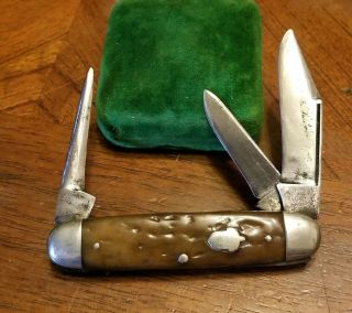 Vtg Rare Remington Umc Usa R3183 Bone Acorn Shield 3 Blade Folding Pocket Knife