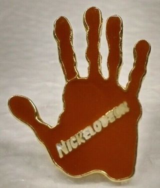 Vintage 1993 Nickelodeon Studios 90s Orange Hand Logo Promo Employee Pin RARE 2