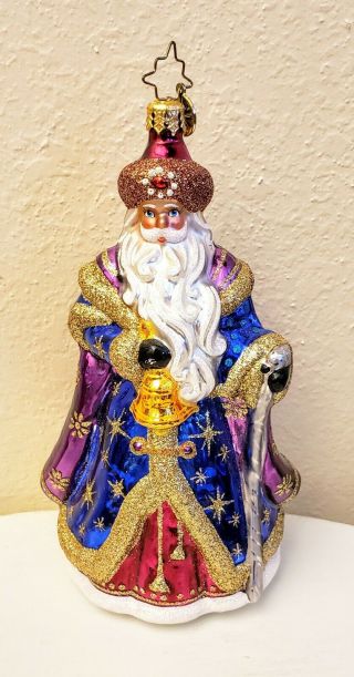 Rare Christopher Radko Santa Claus Ornament Wizard Purple Bell Staff Sparkle