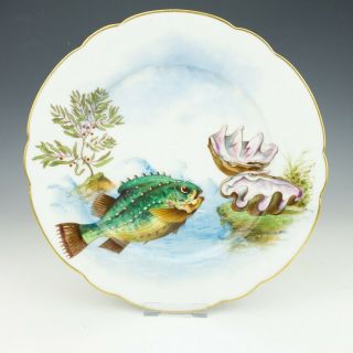 Antique Limoges French Porcelain - Hand Painted Fish Decorated Plate
