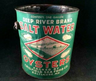 Vintage Deep River Brand Salt Water Oyster Tin Rare Old Advertising Oysters Can