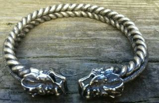 Chinese Tibetan Silver Hand Carved Dragon Head Exorcism Unique Amulet Bracelet