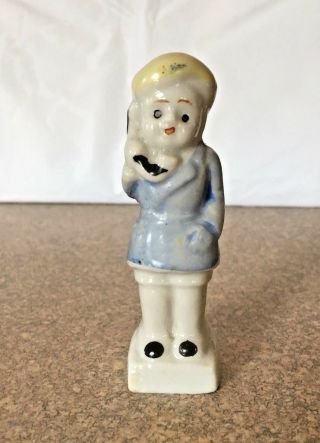 Vintage 3 1/2 " Porcelain Girl Talking On Telephone Figurine