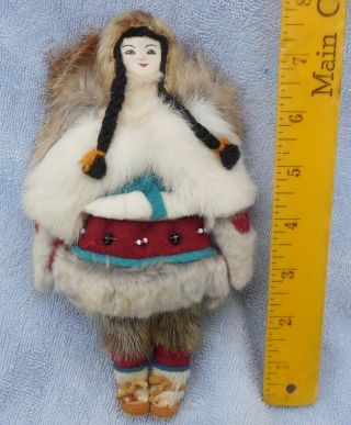 Vintage Eskimo Ivory Face Costume 8 1/2 " Anac Certified Doll Made In Alaska