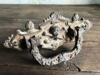 Antique 19thc Cast Iron French Coffin Handle - Skull & Crossbones.  Door Knocker