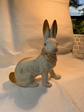 Easter Bunny Rabbit Candy Container 1920s Holiday Rare Paper Mache Glass Eyes 2