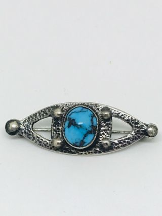 Antique Arts & Crafts Silver Turquoise Brooch