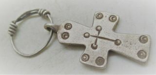 Ancient Byzantine Silver Crusaders Cross Pendant With Twisted Loop