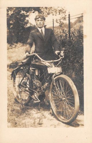 Unionville,  Ct,  Man & His Indian Motorcycle,  Rare Nash Real Photo Pc C 1910 - 20