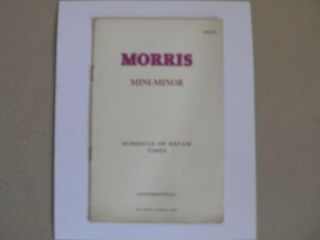 Bmc Morris Mini - Minor Schedule Of Repair Times Trade Booklet 1959 Rare