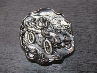 Sterling Silver Jewelry Vintage Antique Car Family Scene Pin Brooch Hallmarked