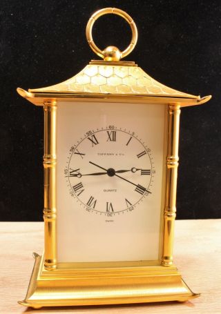 Tiffany And Co.  Brass Pagota Clock Rare 927cons - 1