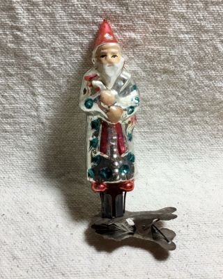Antique German Figural Santa Claus Glass Christmas Ornament Clip On