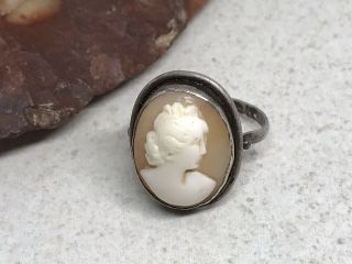 Antique Victorian Sterling Silver Shell Cameo Ring (size 5)