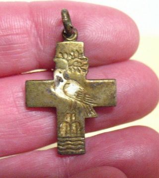 Antique Gold Filled Enamel Dove On Holy Cross Pendant Charm 3.  2 Grams
