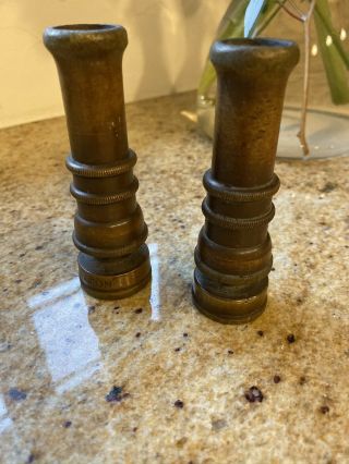 Vtg Solid Brass Garden Hose Adjustable 3 3/4 " Antique Nozzles,  Set Of Two