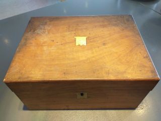 Antique Walnut Wood Victorian Writing Slope Wooden Box Brass Trim For Repair