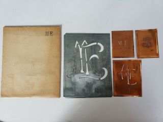 M E Rare Antique Copper And Tin Embroidery Monogram Stencil Set