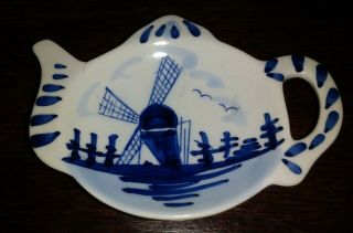 Vintage Antique Tea Bag Holder Rest Delft Blue Holland Ceramics Pottery Vtg Exc