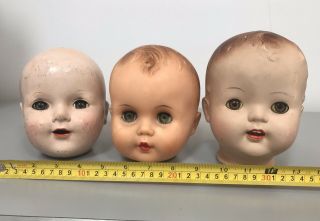 3 Xl Vintage Creepy Baby Doll Heads Halloween Craft Sleepy Eyes & Teeth 7” Tall