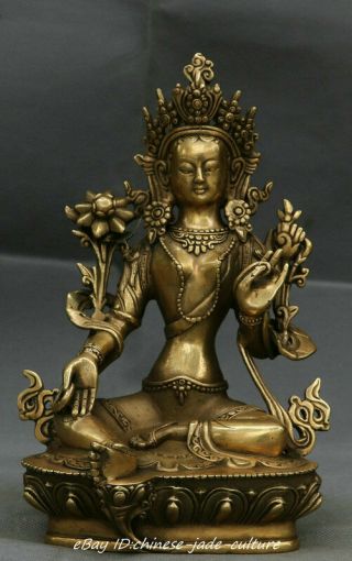 Chinese Buddhist Copper Bronze Green Tara Mahayana Enlightenment Goddess Buddha