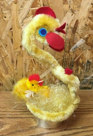 Rare Chenille Pipe Cleaner Fuzzy Felt Chicken Easter Basket Made In Italy