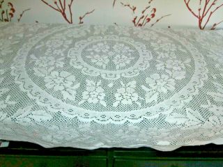 Vintage Style White Cotton Lace Small Oval Tablecloth 30 " X 36 "