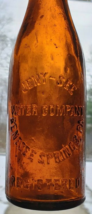 Rare Antique Jeny - See Water Company Spring Water Bottle Honey Amber Early 1900 