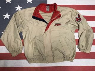 Vintage Cleveland Indians Chief Wahoo Tan Coat Jacket Full Zip Size M Rare Mlb