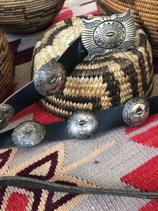 Rare Old Navajo Southwestern Vintage Sterling Silver Signed Concho Belt