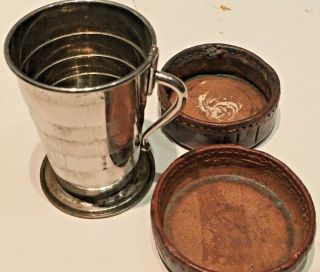 Antique Telescoping Traveling Cup In Leather Case