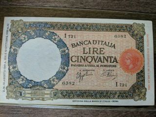 Italy 50 Lire Cinqvanta Banknote Money 1926 Rare Banca D 