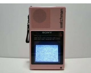 Vintage Sony Watchman Fd - 42a Flat Black And White Tv Rare Pink Version