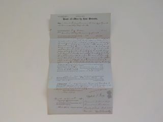 Antique Document 1859 Massachusetts Wood Land Hanson Soldier War Of 1812 Vtg Old