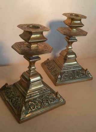 Antique Ornate Victorian Brass Candlesticks 6 Inches High