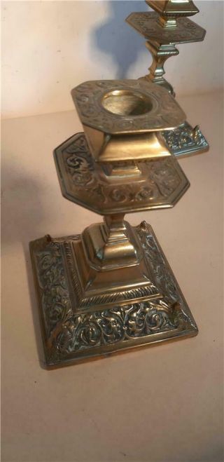 Antique Ornate Victorian Brass Candlesticks 6 Inches High 2