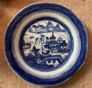 Antique Chinese 18th C.  Blue & White Canton Export Porcelain Plate - Perfect