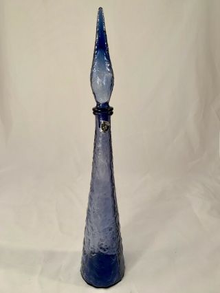 Vintage 23 " Empoli Glass Genie Decanter Bottle.  Rare Purple Lavender Stopper.