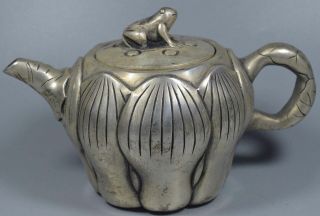 Handwork Old Collectable Miao Silver Carve Beauty Lotus Auspicious Lucky Tea Pot